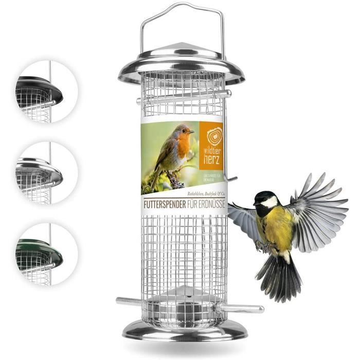 Mangeoire Oiseaux Extérieur XL 52cm - Distributeur Graines Imperméable Avec Couvercle à Charnière (Noir)