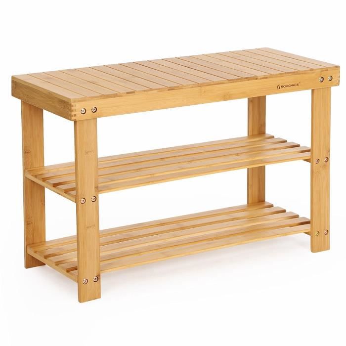 Étagère à chaussures 100% bambou naturel 2 niveaux Meuble rangement siège pour chausser 320