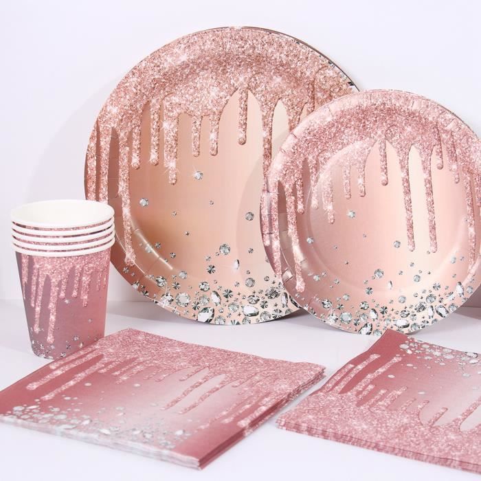 Vaisselle jetable en or Rose décoration de fête d'anniversaire de mariage enfants fille mariée à être assiette en papier tasse