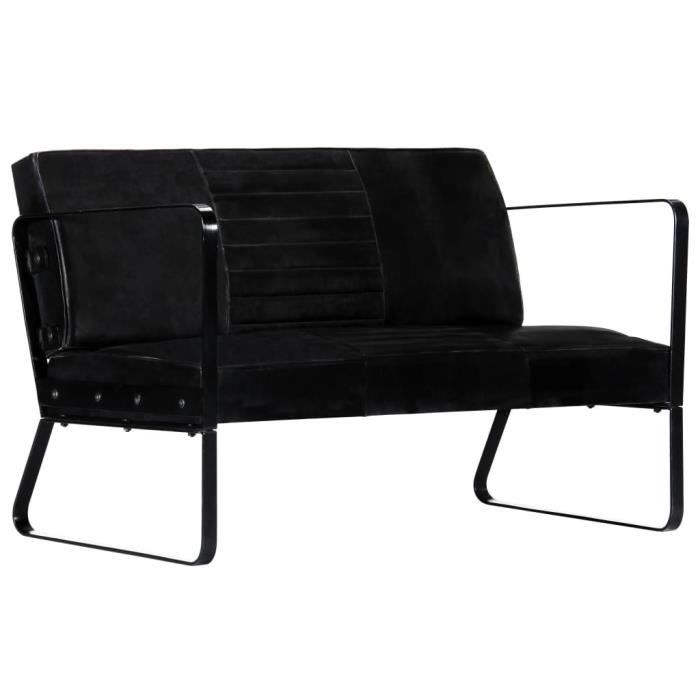 Canapé d'angle 2 places Noir Cuir Luxe Design Confort