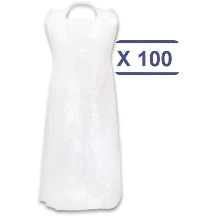 Tabliers médicaux à usage unique déliktess® - 100 tabliers polyéthylène jetables - Plastique Blanc 107529