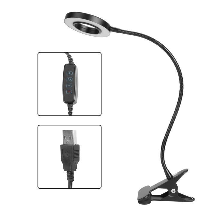 Lampe de bureau USB LED lecture réglable à pince à intensité