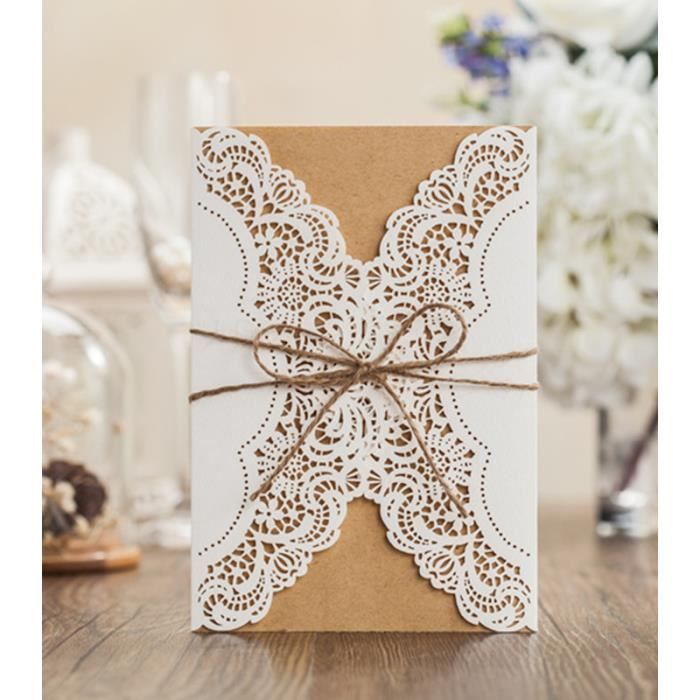 Faire Part Mariage Kraft Blanc Vintage Champetre Achat Vente