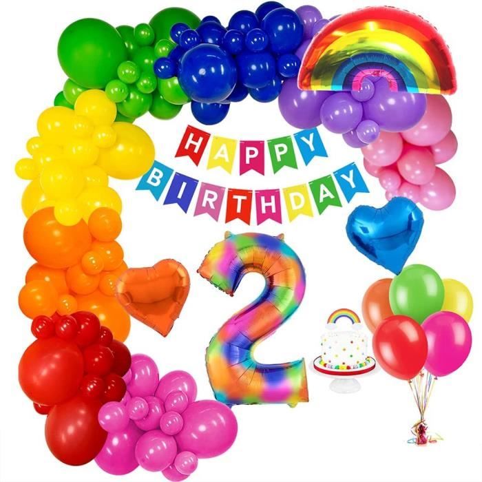 2 Ans Anniversaire Decorations Fille Avec Joyeux Anniversaire Banniere Ballon Helium Chiffre 2 Xxl Ballon Arc En Ciel Ballo 140 Cdiscount Maison