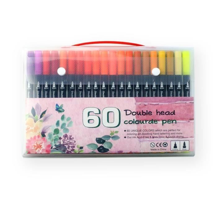 Feutres 60 Feutres Pinceaux Feutre Coloriage Pour Dessin Peinture Coloriage Adulte Porte Stylo Noir Cdiscount Beaux Arts Et Loisirs Creatifs