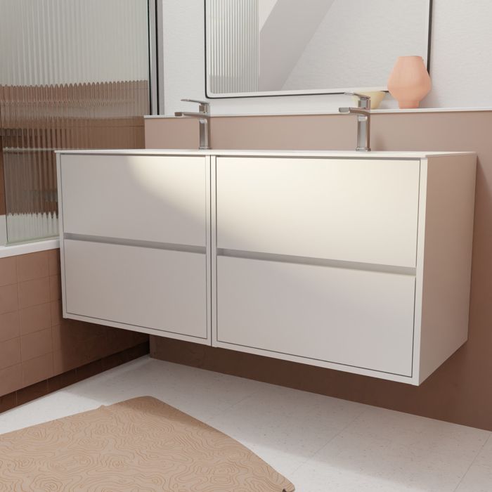 Pack Meuble Salle de Bains 120 cm Laque Blanc 4 tiroirs avec Vasque Céramique - XENOS