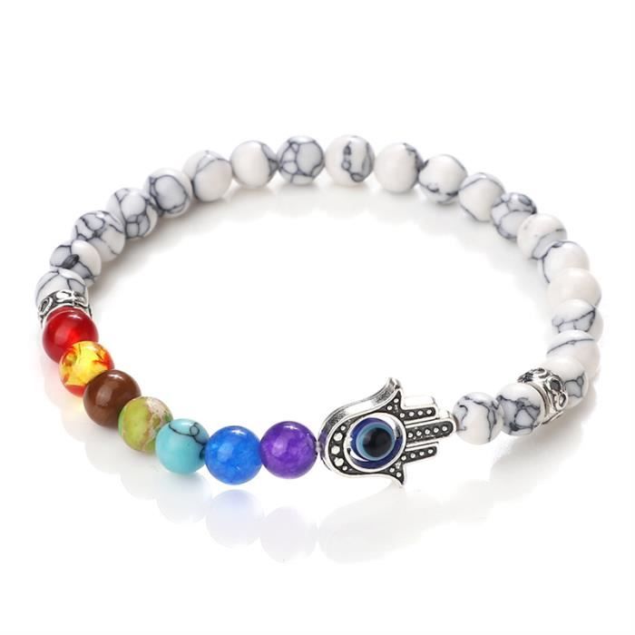 Bracelet Sept Chakras en Cuivre avec Perles en Pierre Naturelle