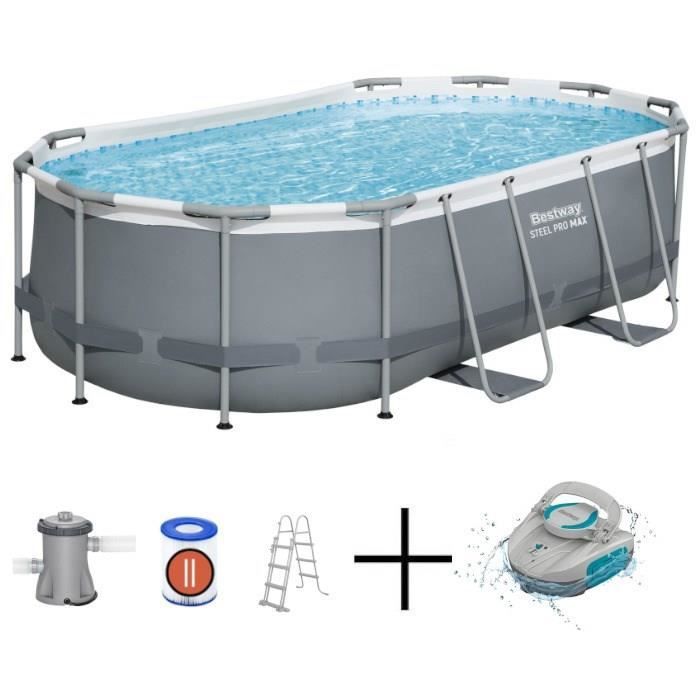 Kit Piscine hors sol tubulaire BESTWAY - Steel Pro MAX™ - 427 x 250 x 100 cm - Ovale + Robot Quartz