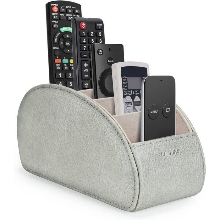 Support De Télécommande En Cuir 5 Compartiments - Organisateur Bureau En Bois Et Cuir Synthétique Pour TV, Stylos Et Accessoires