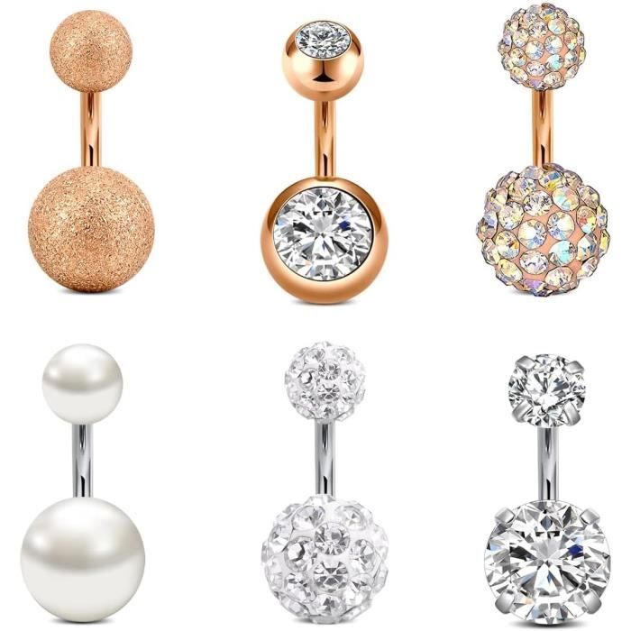 Piercing Nombril 14 Gauge Piercing Au Nombril Piercing Bijoux Femme Argent Or Rose 681012Mm