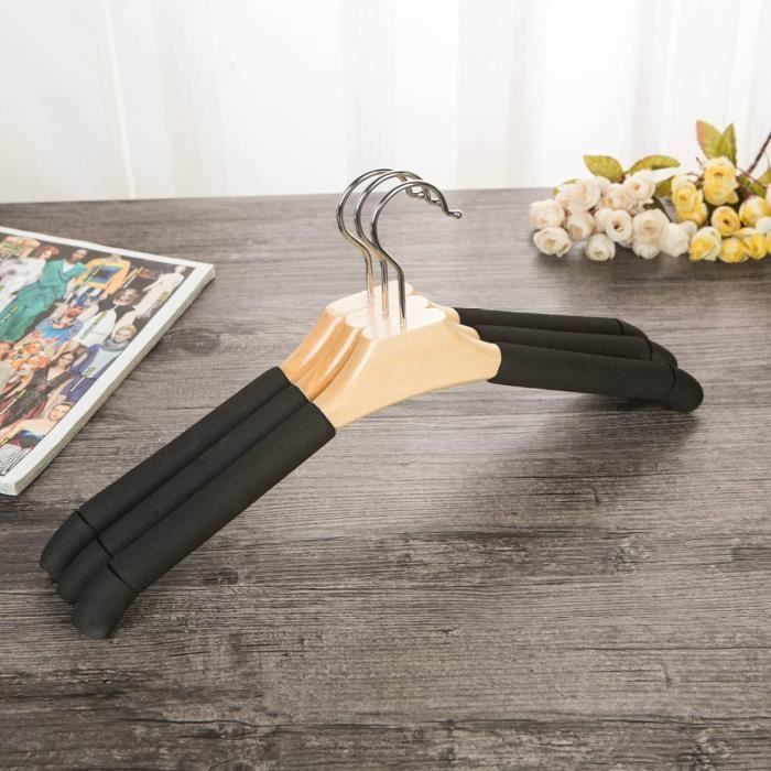 Lot De 20 Cintres Noirs Fins En Plastique – Antidérapants, Gain De Place, Pour Chemises, Vestes, Robes (41,5x21,5 Cm)