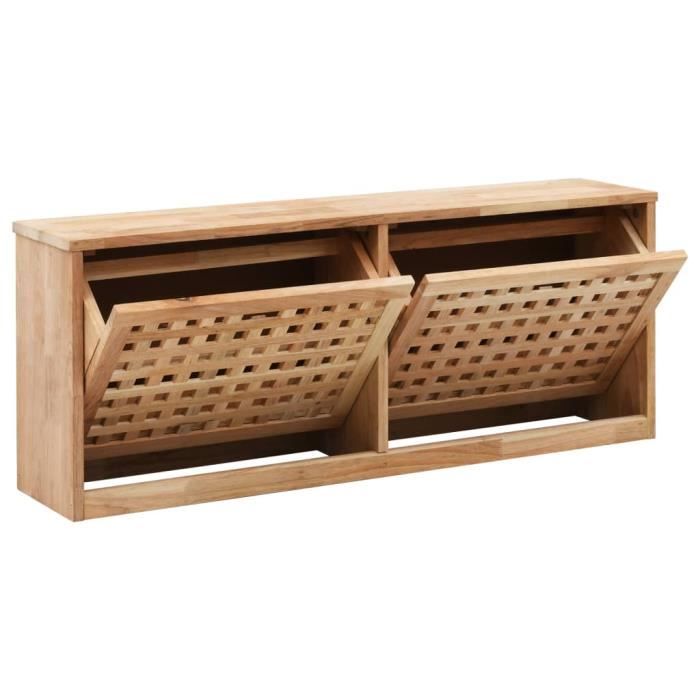 Banc de rangement - FYDUN - 94x20x38cm - Bois massif de noyer - 2 compartiments - 6 paires de chaussures