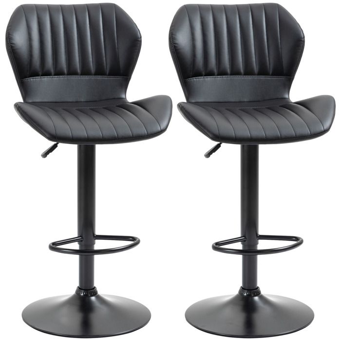 Lot De 2 Tabourets De Bar HOMCOM Hauteur Réglable - Structure Acier, Dossier, Repose-pieds, Effet Bois, 94 Cm