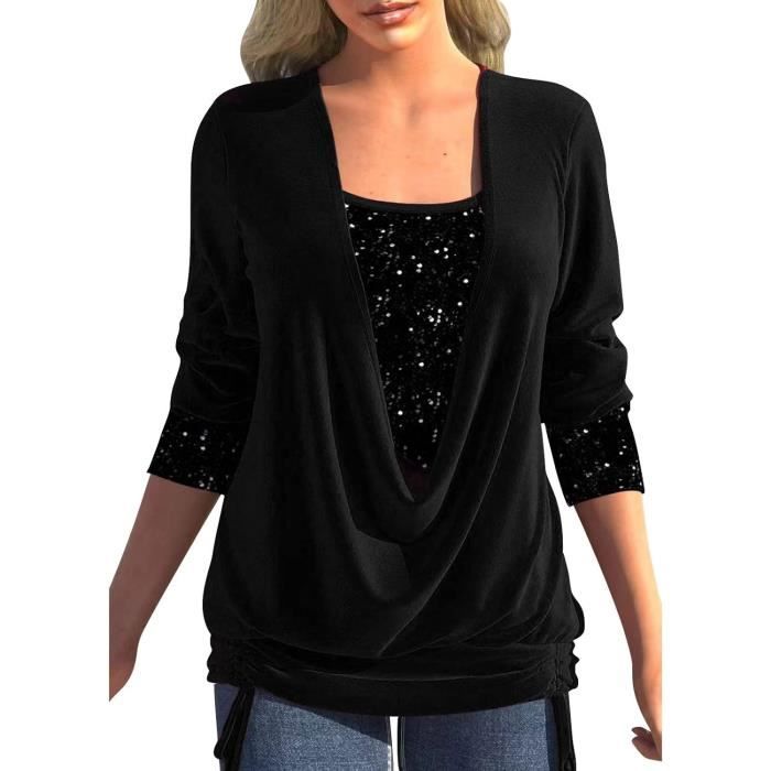 Top à Paillettes Noir Bloom Deluxe Taille 38 - Modèle KoS718, Occasion Très Bon état, Parfait Pour Soirée