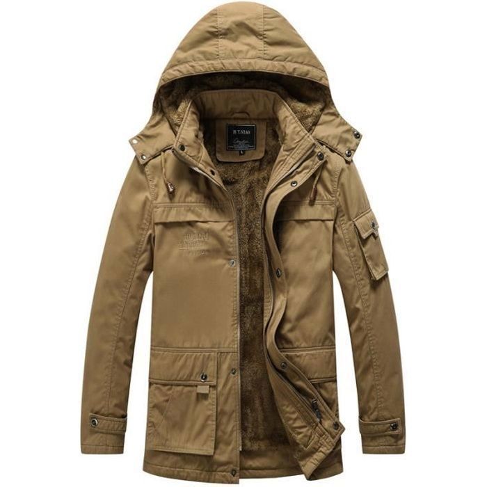 Veste D'hiver Longue Pour Homme - Veste D'hiver Chaude Coupe-vent Imperméable - Parka D'extérieur - Veste Matelassée Unie à Capuche - Confortable - Tendance - Softshell - Manteau D'hiver, Noir , L