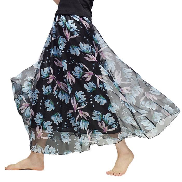 Jupe évasée femme en 100 % coton avec taille élastique, motif floral et