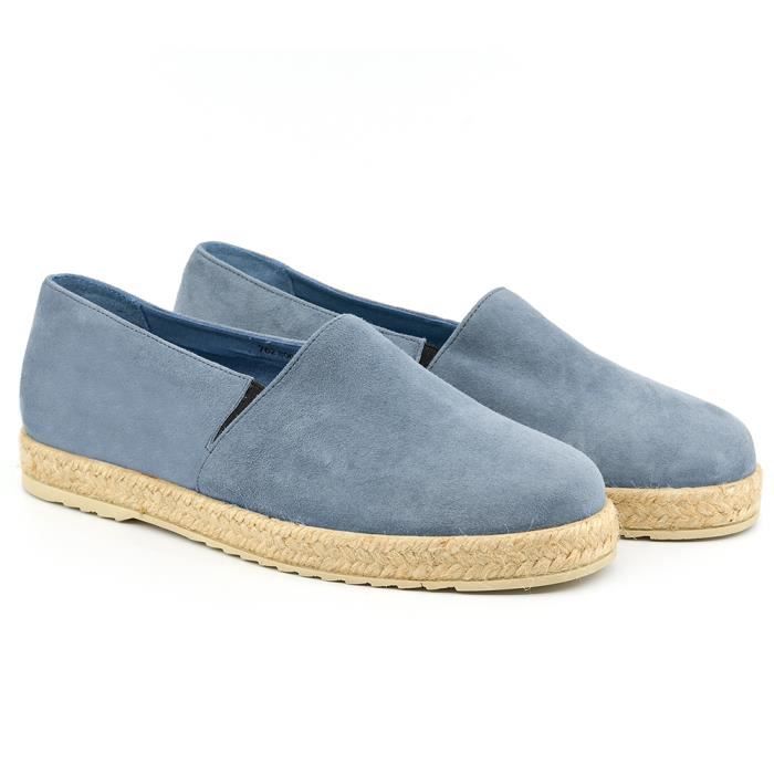 Espadrilles femme en daim et cuir bleu ciel Made in France