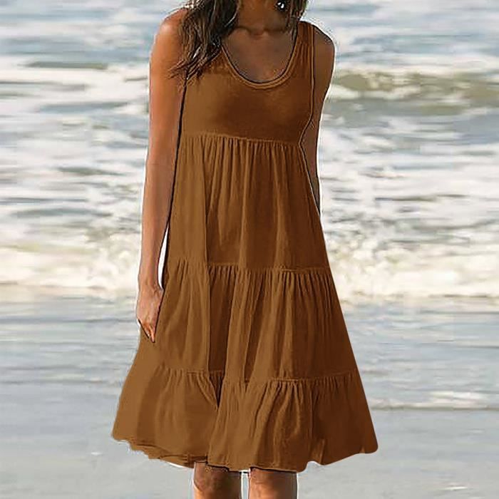 Robe de plage sans manches de couleur unie pour femmes Caf?� Caf?� - Cdiscount Pr??t-?�-Porter