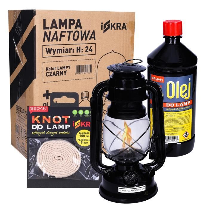 lampe à huile noir 24cm+ huile 1l+ mèche 1m | lampe à pétrole