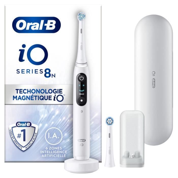 Brosse À Dents Électrique Oral-B iO 8N - Blanche - Avec Etui de Voyage et Porte Brossette