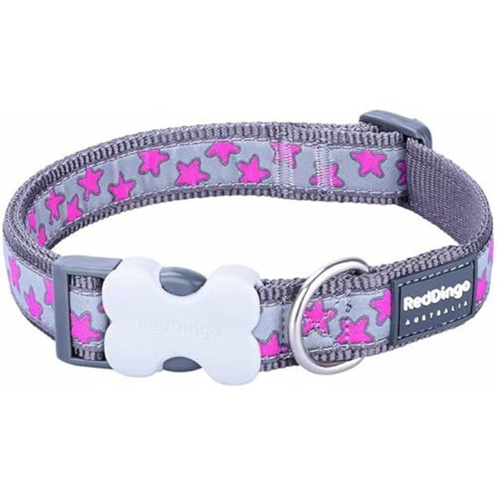 Collier pour Chien - RED DINGO - Bucklebone - Motif étoiles - Taille L - 25 mm - Rose Vif