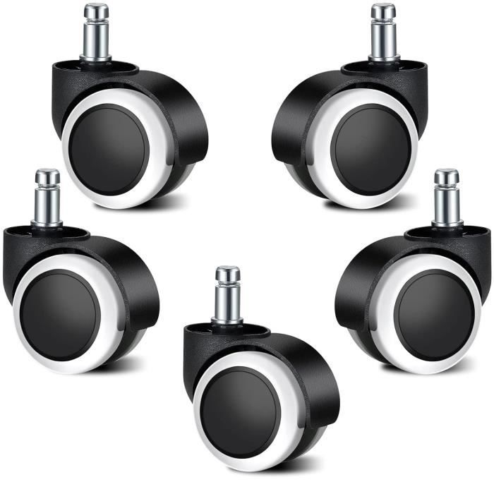 Lot De 5 Roulettes Universelles De Rechange Pour Chaise De Bureau - 11 Mm, Double Roue En PU, Silencieuses Et Antidérapantes