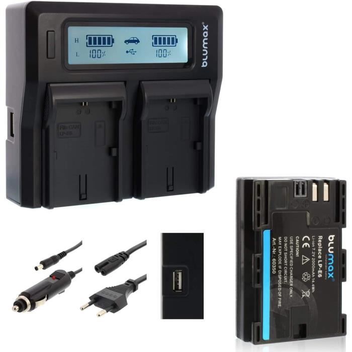 PALO LP E6 vervangende accu en snellader, dual USB, 2000 mAh, voor