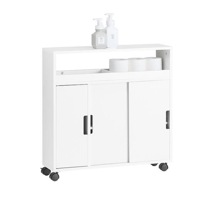 SoBuy® BZR02-W Meuble de Rangement Salle de Bain Armoire WC Meuble WC pour Papier Toilette Porte Brosse WC