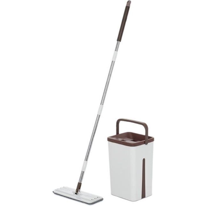 Set Serpillière + Seau 2 En 1 - 2 Tampons Microfibre Inclus - Poignée Réglable 137 Cm