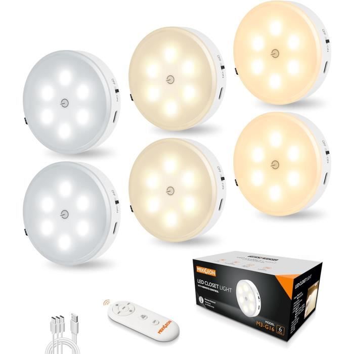 MEKKLEON Lot De 3 Spots LED Rechargeables Avec Télécommande - Veilleuses Magnétiques 3 Couleurs Dimmables