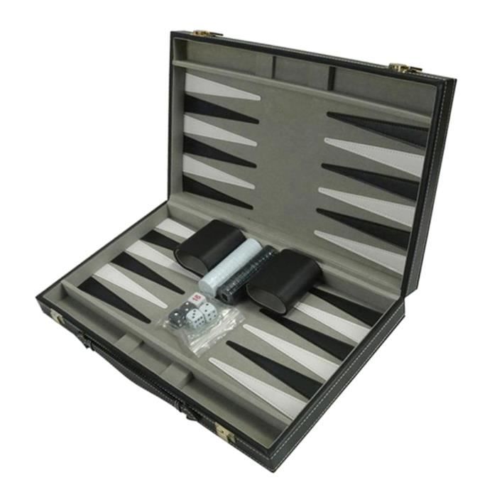 Backgammon Premium 48x64 Cm - Similicuir Brun - Pions 3,8cm - Inclus Dés Et Gobelet - Transport Facile