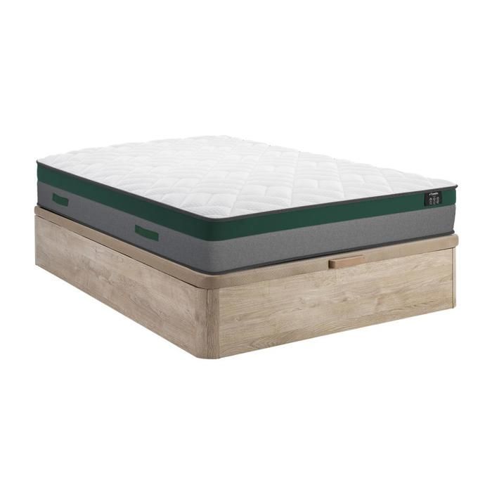 Ensemble literie 140 x 190 cm sommier coffre naturel clair + matelas ressorts ensachés