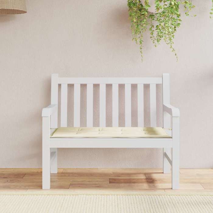 Coussin De Banc Crème 110x45x8 Cm – Intérieur/Extérieur, Polyester Résistant Intempéries, Attaches Incluses
