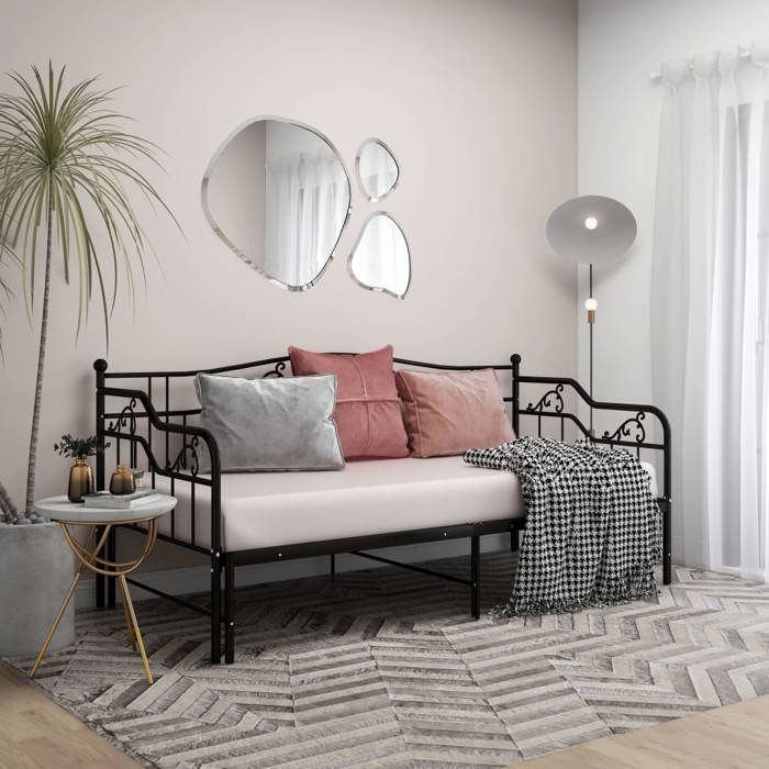 vidaXL Cadre de canapé-lit extensible sans matelas Noir Métal 90x200cm 324764