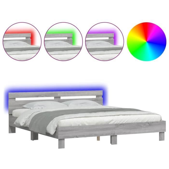 cadre de lit avec tête de lit et led sonoma gris 160x200 cm hao-0f0420013207537