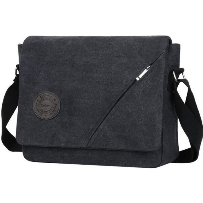 eshow sacs d'épaule homme en toile sac bandoulière rétro vintage besace pour voyage loisir bureau quotidien ecole noir