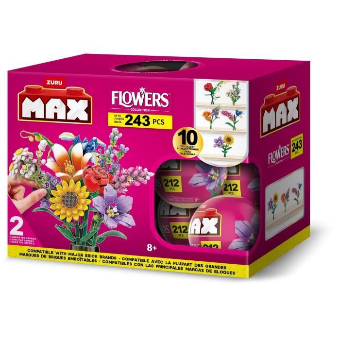 Set de construction ZURU Long Flowers 243 pièces max 10 designs Bouquet à assembler