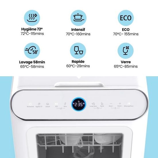 Mini lave vaisselle pose libre compact silencieux 3 couverts WASH CLEAN  avec réservoir d'eau amovible,Ecran LED,Filtre d'eau intégré - Cdiscount  Electroménager
