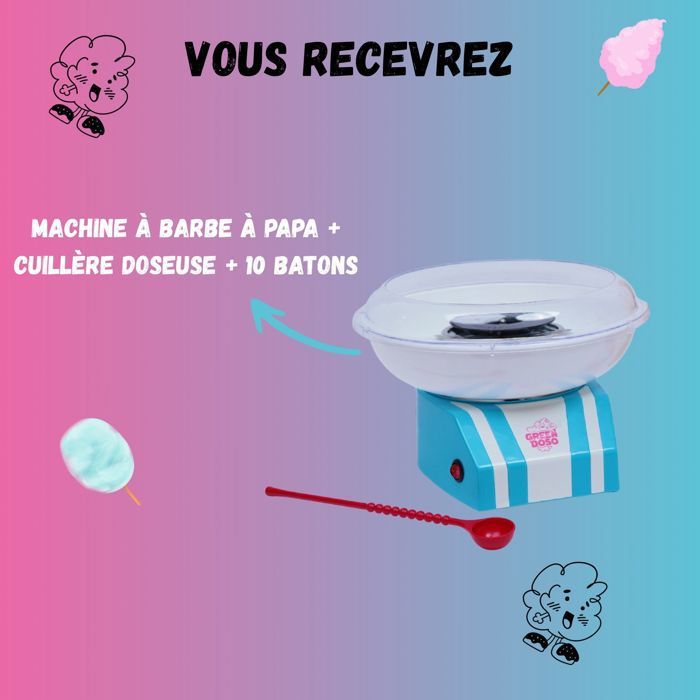 Machine à Barbe à Papa Bleue - 450W Avec 10 Bâtonnets Et Cuillère, Idéale Anniversaire Enfants