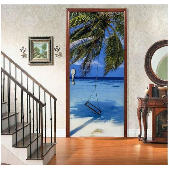 Sticker Porte 3D Effet Trompe-l’œil Hawaii – Vue Sur Mer, 85x215cm, PVC Amovible – Décoration Chambre, Salon - 14