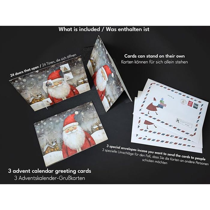 Set Of 3 Mindfulness Advent Calendars As Christmas Cards - 24 Daily Doors With Prompts, A5 Size, Includes Envelopes