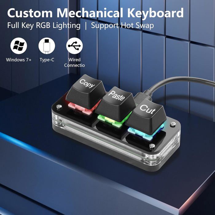 Mini clavier mécanique programmable - TRAHOO - 3 touches - Éclairage ...