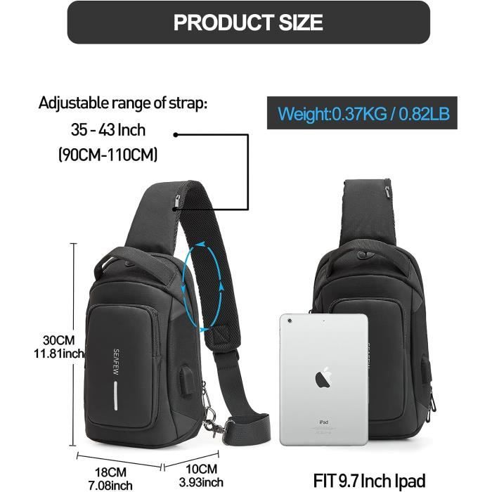 Sac Bandoulière Antivol Homme Et Femme - Gris - Multi-poches - Idéal Pour Sport, Voyage Et Cyclisme