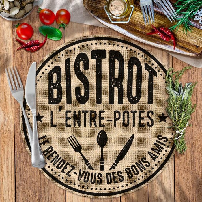 Lot De 4 Sets De Table Ronds En Jute Avec Pompons Blancs - Diamètre 38 Cm - Style Bohème Et Rétro