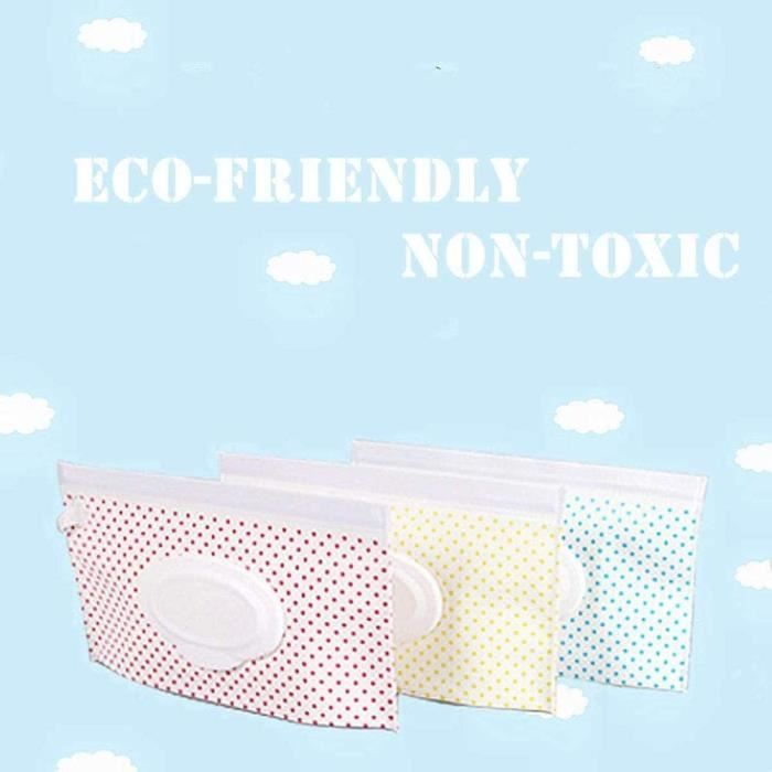 Lot De 3 Pochettes Lingettes Bébé Réutilisables - Distributeur Portable étanche - KAMHBE