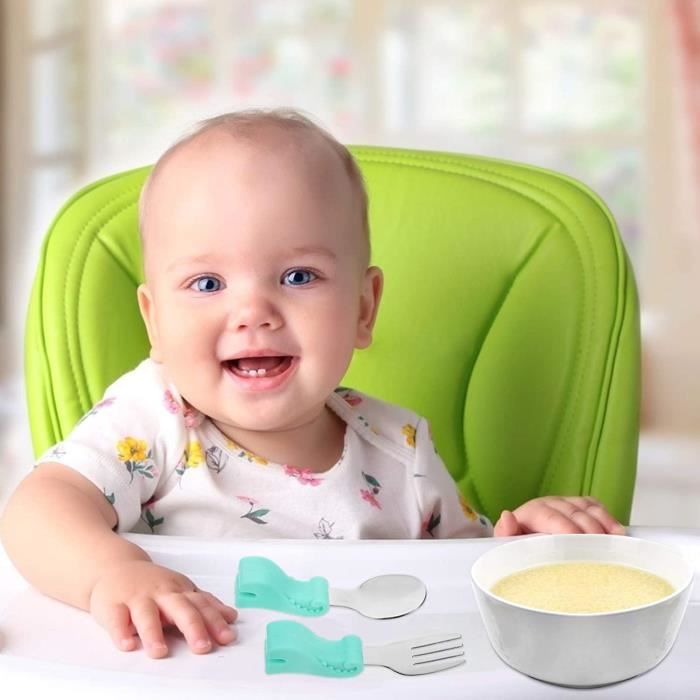 Bébé cuillère et fourchette enfant ustensiles en acier inoxydable