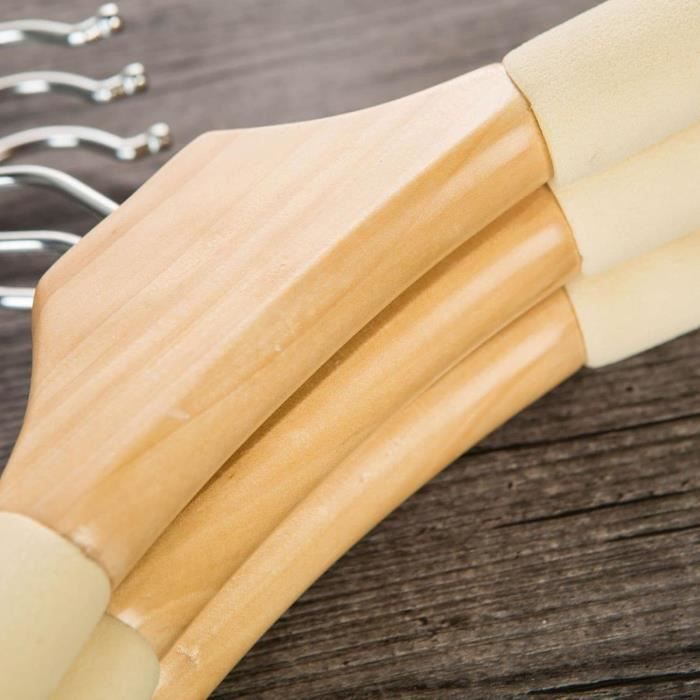 20 Cintres En Bois Naturel Avec Crochet Rotatif - Antidérapants Et