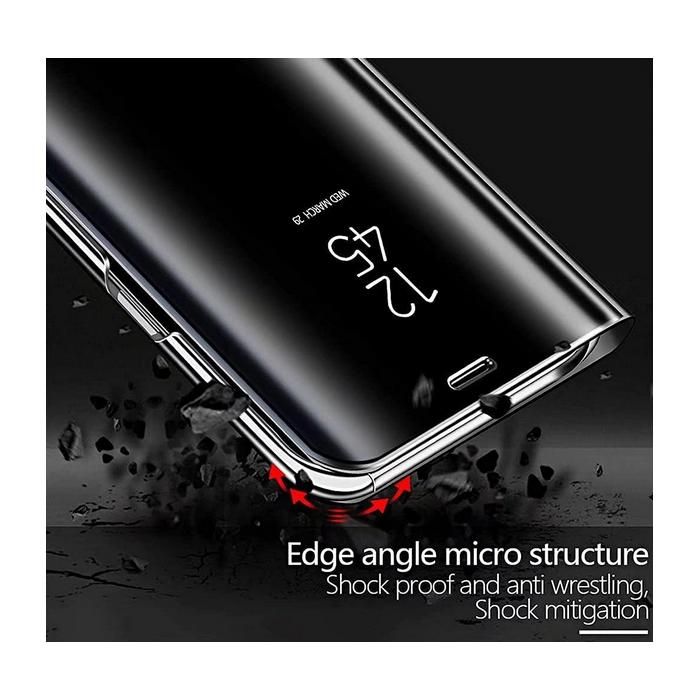 HAOYE Cover per Xiaomi Redmi Note 12 (4G Version), Premio PC/PU Custodia con Specchio, Smart View Mirror Flip Case, Clear View Standing Flip Cover con Supporto Pieghevole. Oro Rosa