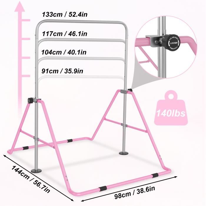 Barre Fixe Rose Barre De Gymnastique Réglable Enfants 95-150cm Rose - Support 100kg Acier Renforcé Gym Enfant Decathlon