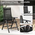 GOPLUS Chaise de Jardin Pliante-Dossier Réglable en 7 Positions-Accoudoirs-Légère/Portable-en Alliage d'Aluminium&Maille Noir-2